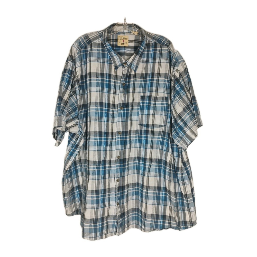 Red Head Men's 4XL‎ Blue/White Plaid Button Up Short Sleeve Collared Shirt